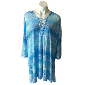 Portacruz Women’s Blue Hooded Beach Swim Coverup Dress Plus Size 3X Vacation